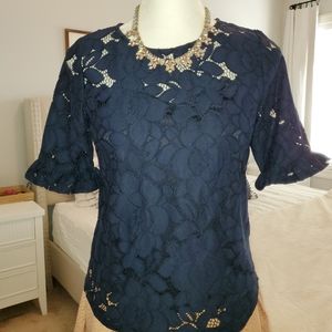 Monteau Navy Lace Top S